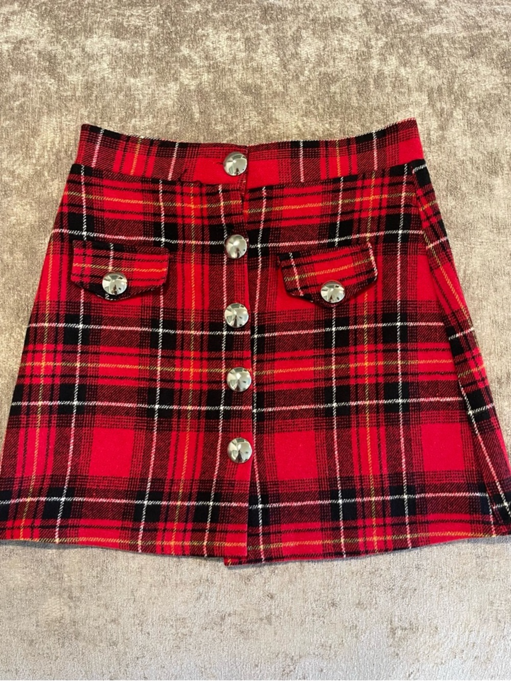 Miss London Red Black Plaid Button-Front Mini Skirt